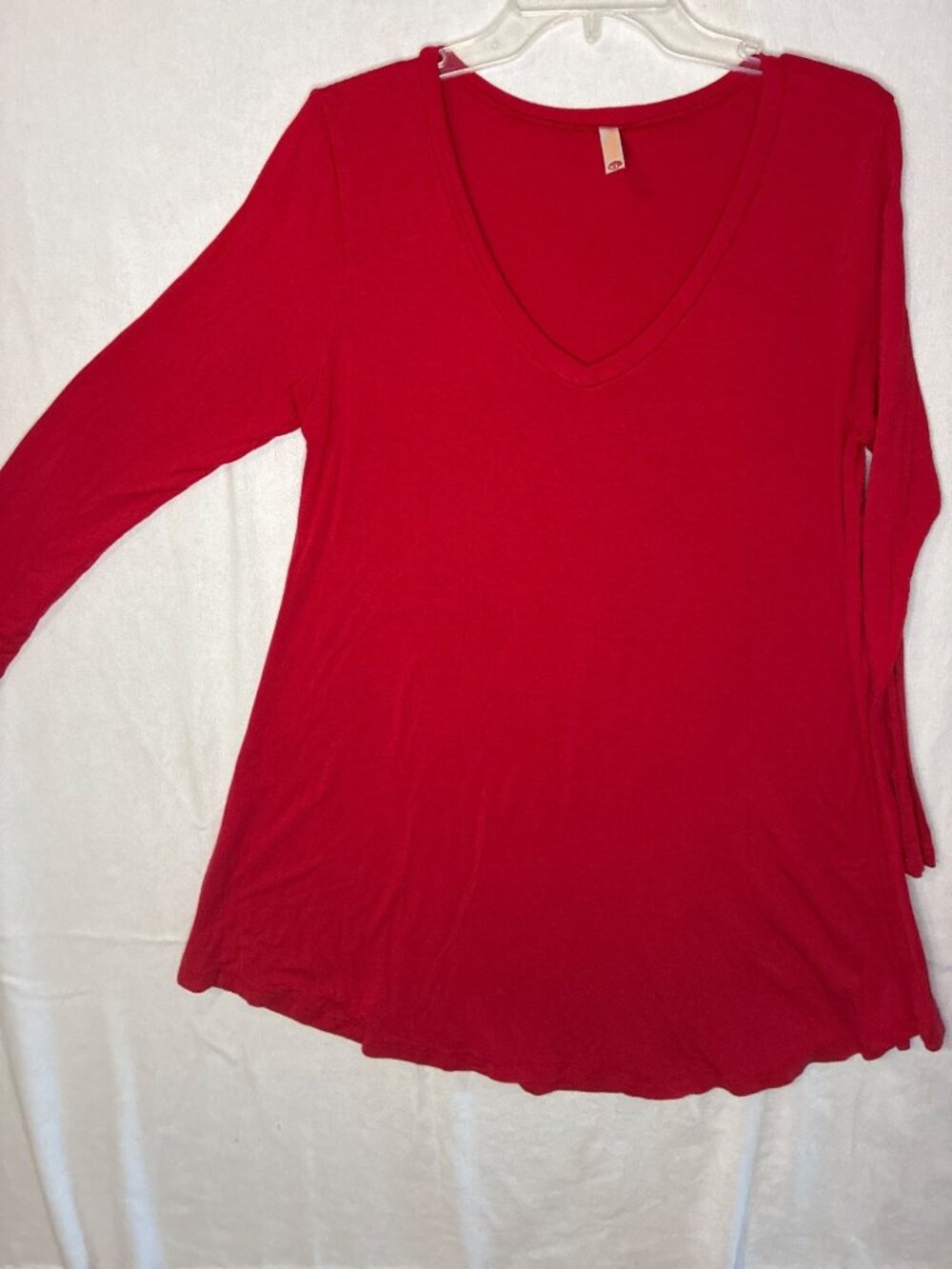 Popana XL Red Stretch Knit Tunic Top Long Sleeve V-Neck USA Made
